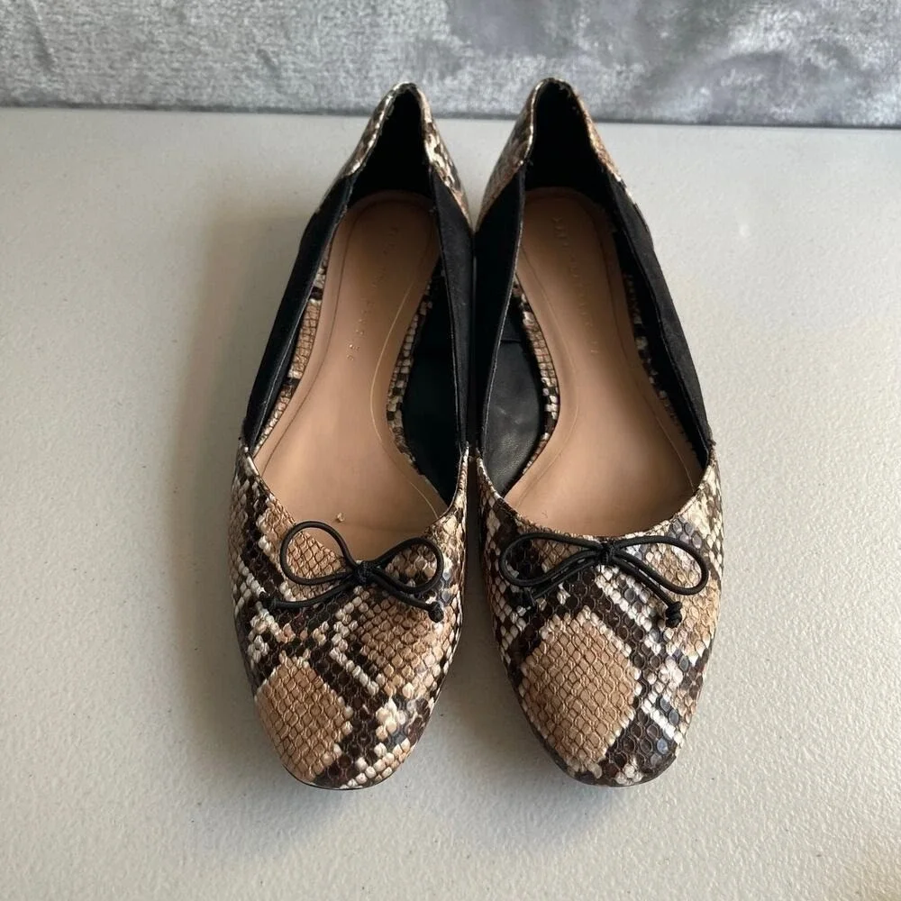Zara Trafaluc Flats Womens 36 Snake Python Print Black‎ Suede Leather Trim Bow